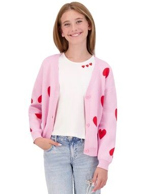 DKNY Youth 2-Piece Cardigan Set, White Shirt & Pink Cardigan, Size: L-14/16